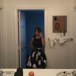 Two piece dress ,  floral black and white print